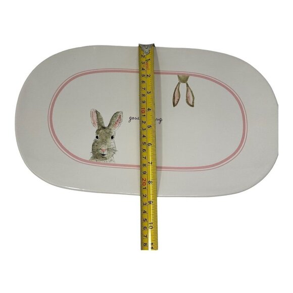 Rae Dunn GONE HUNTING Easter Bunny Rabbit Platter Kitchen White Pink New Spring - Picture 6 of 11